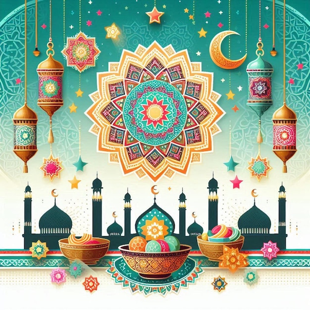 Eid Mubarak background and traditional festival wishes card design