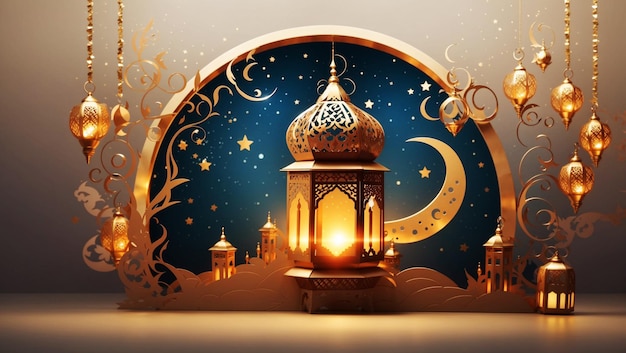 eid mubarak background with candles and mosque