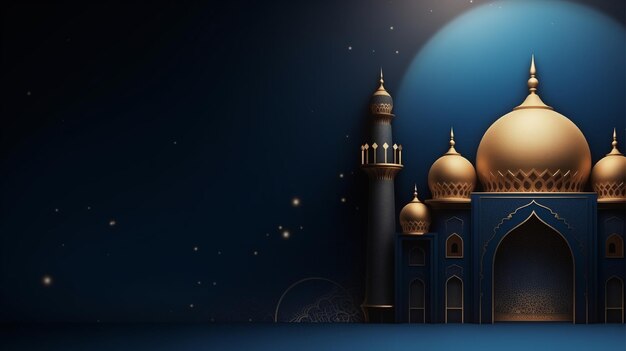 Eid mubarak background with mosque and moon Vector illustration