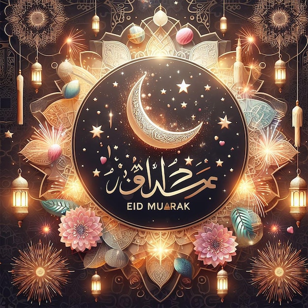 Eid Mubarak beautiful Islamic firework background