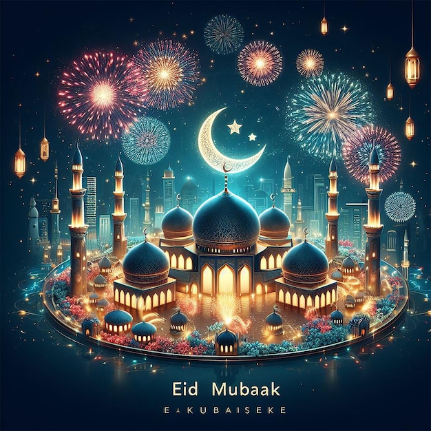 Eid Mubarak beautiful Islamic firework background