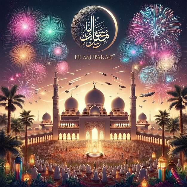 Eid Mubarak beautiful Islamic firework background