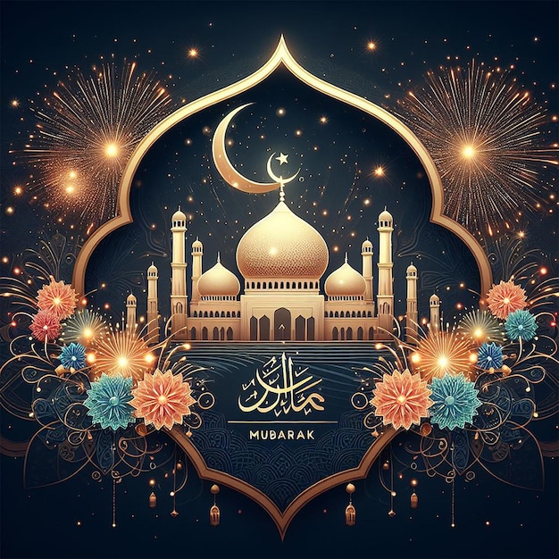 Eid Mubarak beautiful Islamic firework background