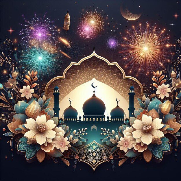 Eid Mubarak beautiful Islamic firework background