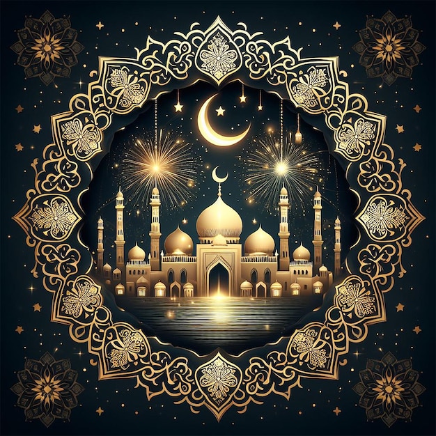 Eid Mubarak beautiful Islamic firework background