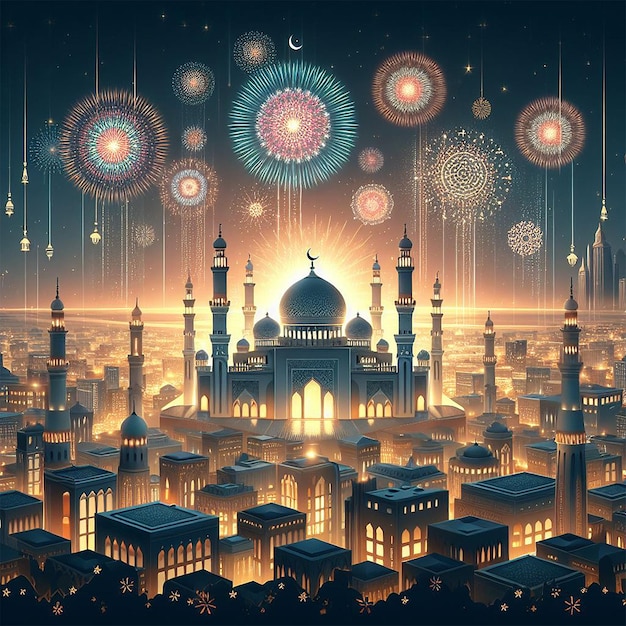 Eid Mubarak beautiful Islamic firework background