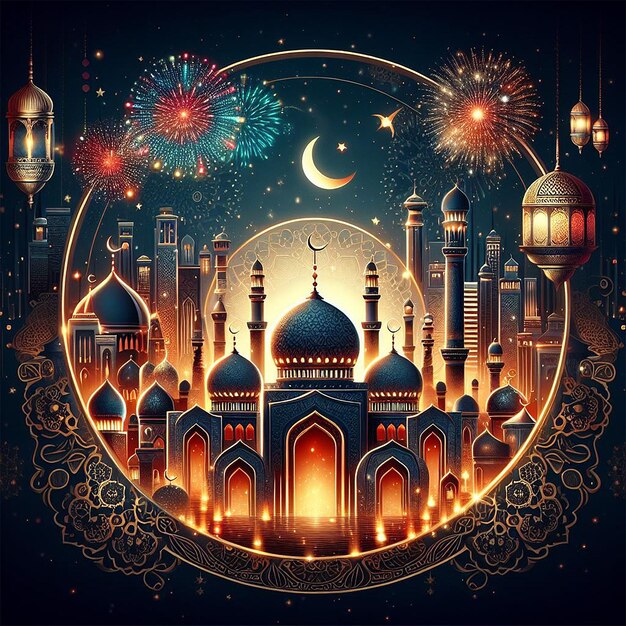 Eid Mubarak beautiful Islamic firework background