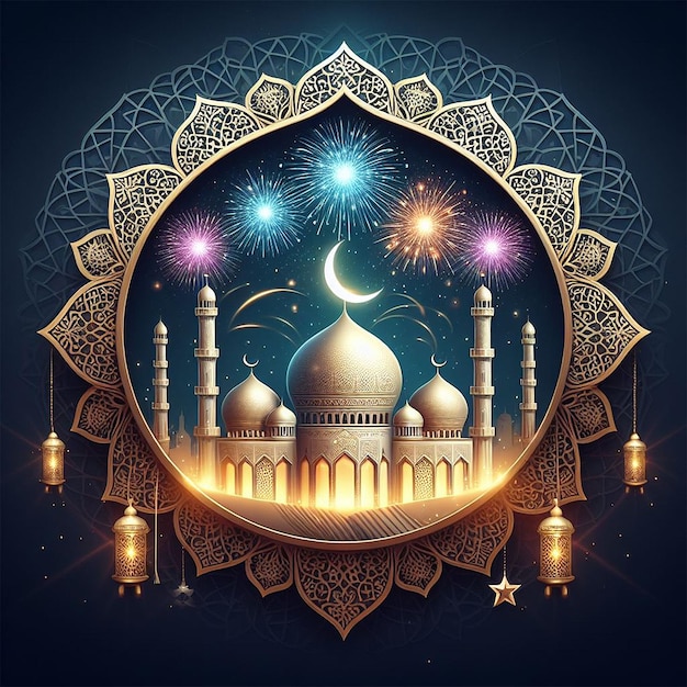 Eid Mubarak beautiful Islamic firework background