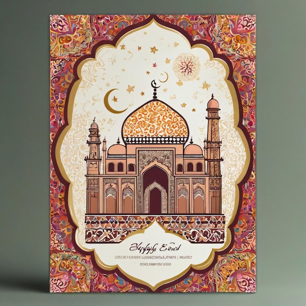 Eid Mubarak a card with a mosque on it that says the birth of the month