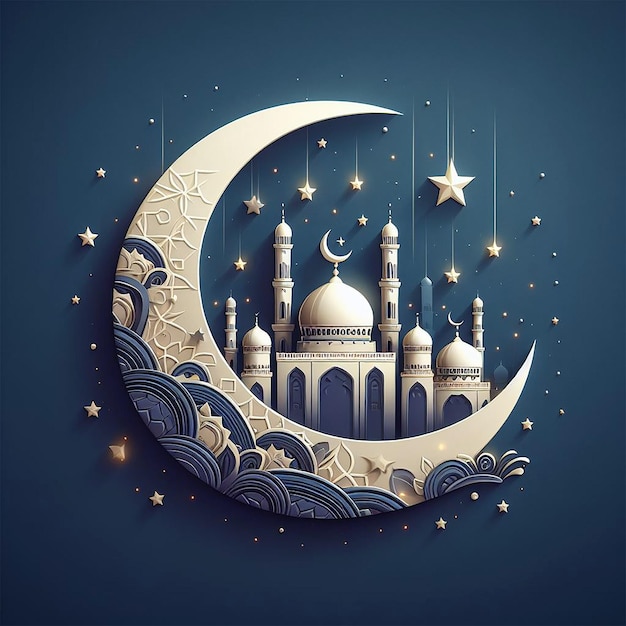 Eid mubarak creative moon and mosque card background