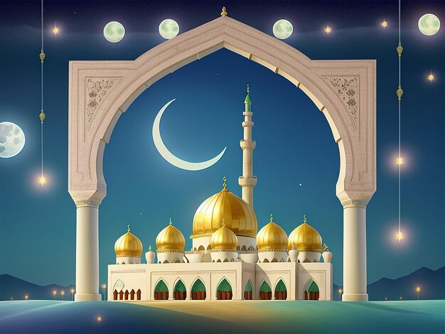 Eid mubarak creative moon and mosque card background