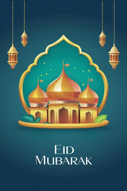 Eid mubarak decorative template with mosque background design