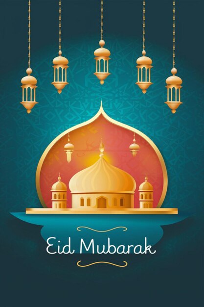 Eid mubarak decorative template with mosque background design