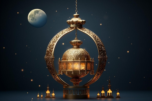 Eid mubarak design with moon and ornaments