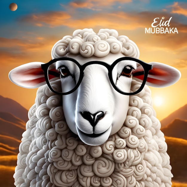 eid mubarak eid al adha banner or poster with sheep wearing glasses happy eid ul adha mubarak