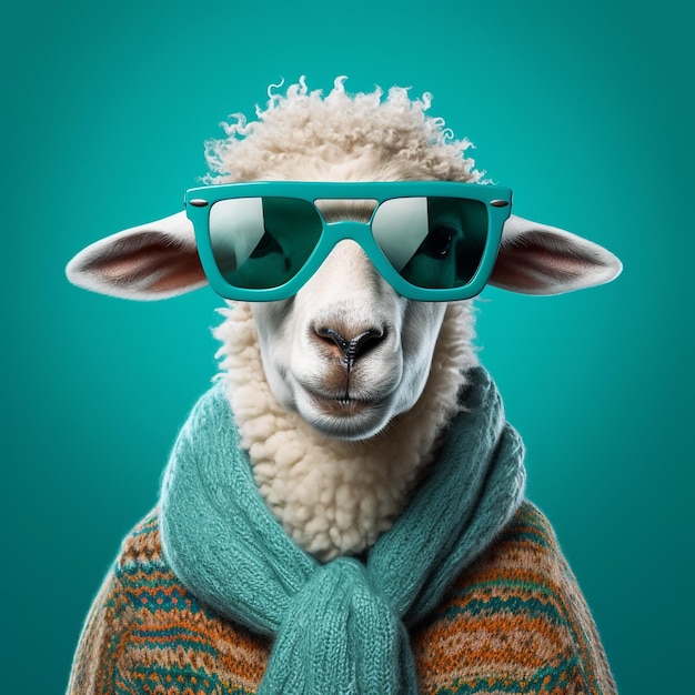 Eid mubarak eid al adha poster trendy sheep wearing glasses