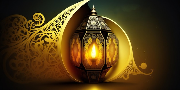 eid mubarak festival golden crescent moon and lanterns background