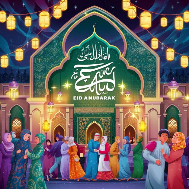 Eid mubarak festival mosque greeting background