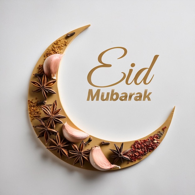 Photo eid mubarak gold half moon in night sky background illustration banner