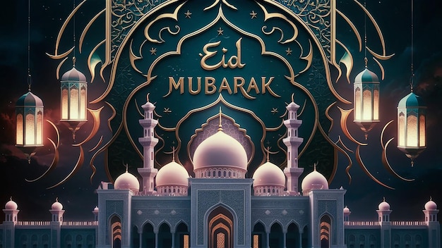 Eid Mubarak Illustration Desigen generative ai