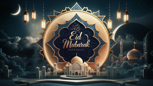 Eid Mubarak Illustration Desigen generative ai