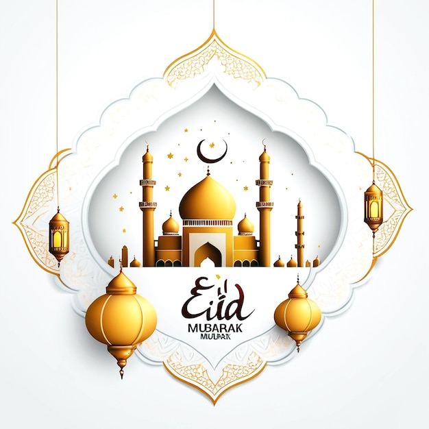 Eid Mubarak Illustration On White Background