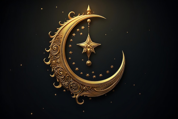 Eid mubarak invitation card with golden crescent moon design