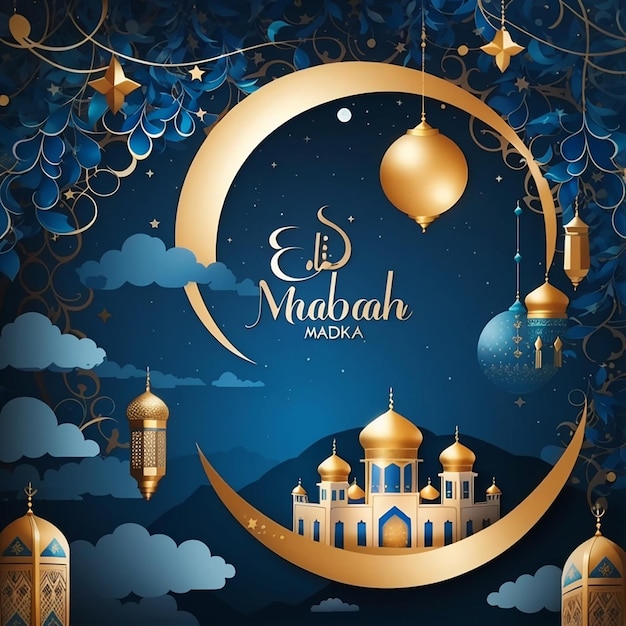 Eid Mubarak Moon in the Sky Greeting Card for Muslim Community Festival