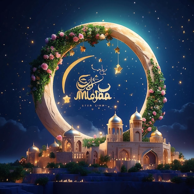 Eid Mubarak Moon in the Sky for Muslim Community Festival