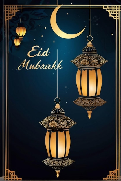 Eid Mubarak Poster Template Lantern Night Background