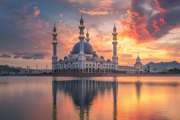 eid mubarak poster with mosque background