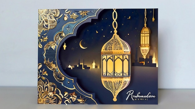 Photo eid mubarak and ramadan islamic celebration card