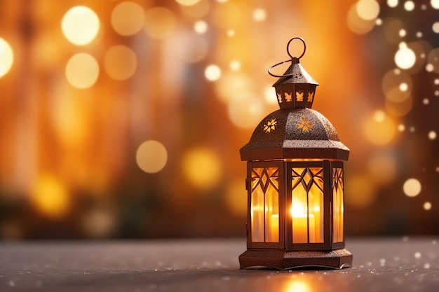 Eid mubarak and ramadan kareem greetings with islamic lantern and mosque Eid al fitr background