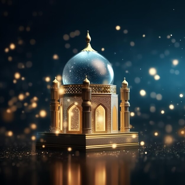 Eid mubarak and ramadan kareem greetings with islamic lantern and mosque Eid al fitr background