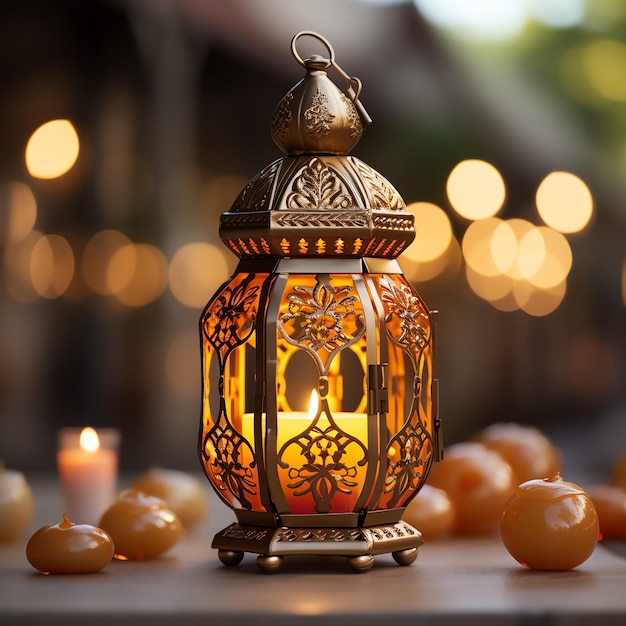 Eid mubarak and ramadan kareem greetings with islamic lantern and mosque Eid al fitr background