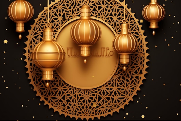 Eid mubarak and ramadan kareem greetings with islamic lantern and mosque Eid al fitr background