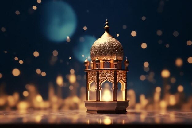 Eid mubarak and ramadan kareem greetings with islamic lantern and mosque Eid al fitr background