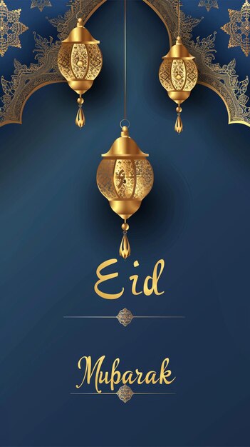 Photo eid mubarak text blue background