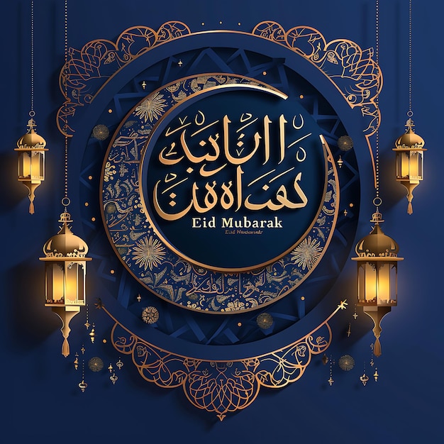 EID Mubarak Text Islamic Festival Greeting card Eid post Background with Mosque Decoration