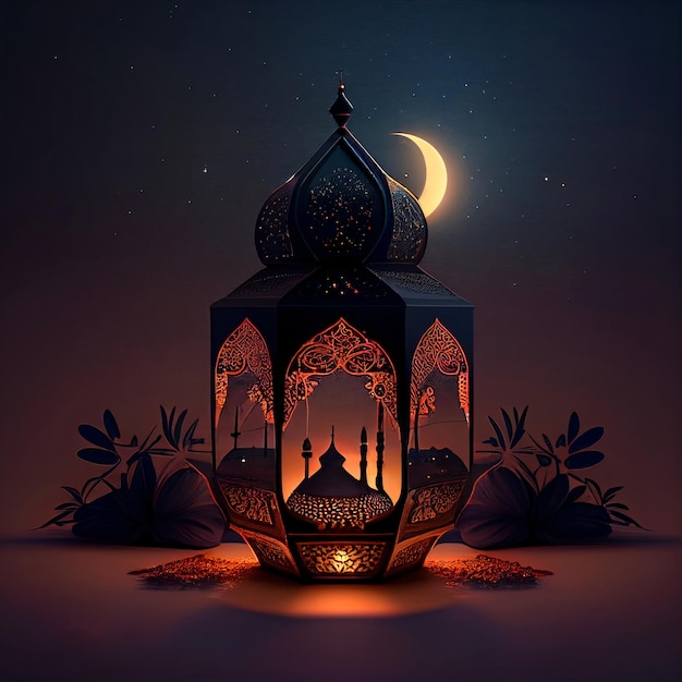 Eid mubark beautiful islamic and arabic background and calligraphy wishes lamp background