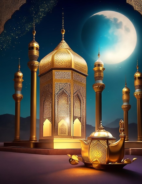 Eid poster with a photo of beautiful lantern decoration and beautiful background