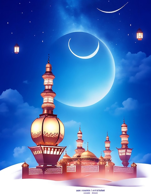 Eid poster with a photo of beautiful lantern decoration and beautiful background