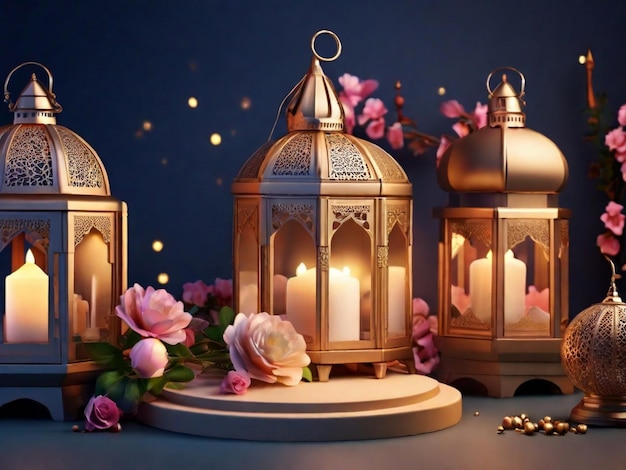 Eid and Ramadan background design with 3d Crecent moon mosque