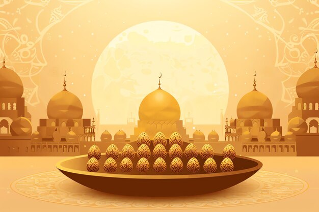 Eid sweets tray silhouette greeting card for mawlid al nabi in red black and gold colors