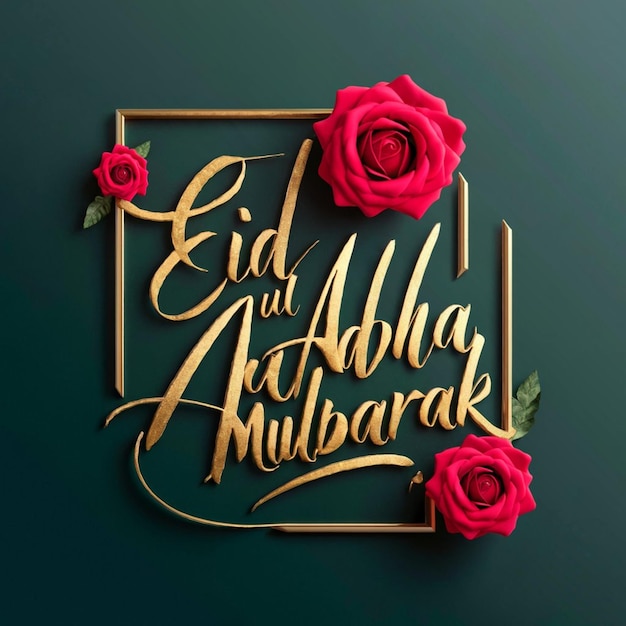 Eid UL adha Mubarak social media post design with green color and rose