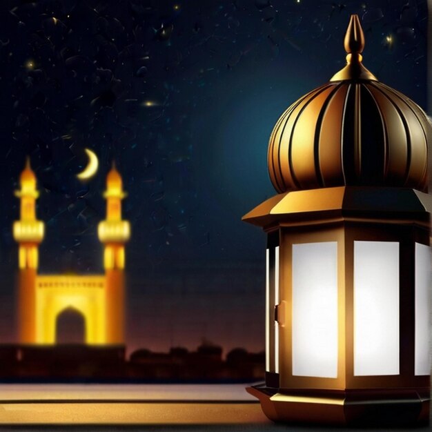 Eid ul fitr 3D lantern and mosque window Islamic greeting cards Eid Mubarak Background