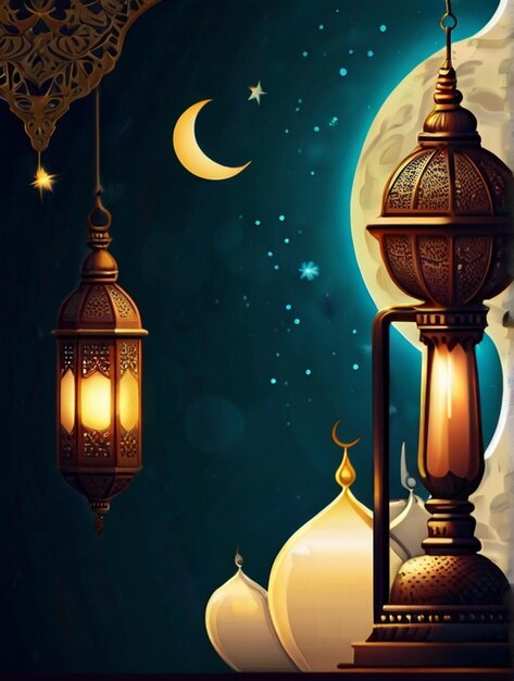 Eid ul fitr 3D lantern and mosque window Islamic greeting cards Eid Mubarak Background