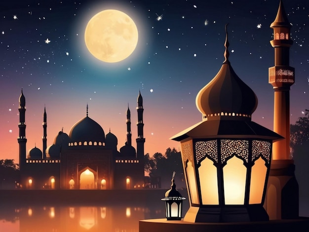 Eid Ul Fitr Background lantern and mosque Eid mubarak Eid ul Fitr 144 52024 Created by AI