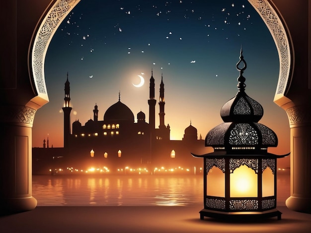 Eid Ul Fitr Background lantern and mosque Eid mubarak Eid ul Fitr 144 52024 Created by AI