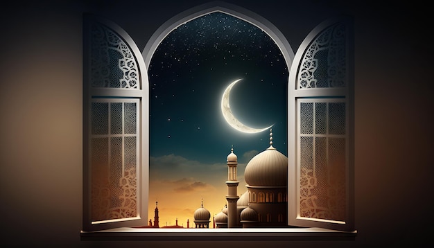 Eidal fitr background of window with mosque